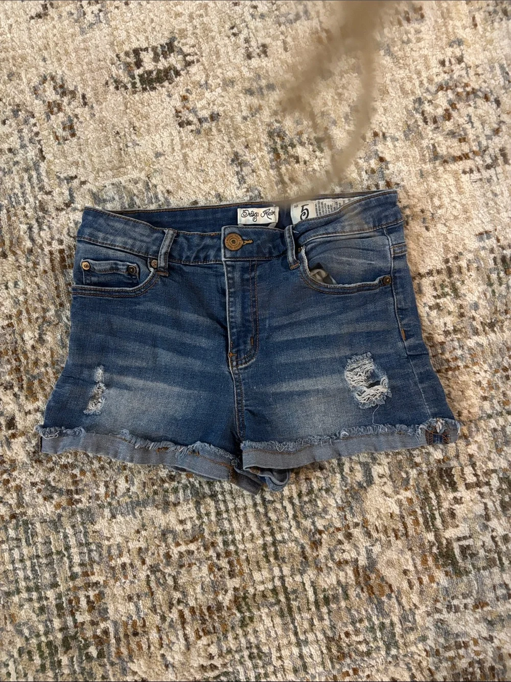 Indigo Rein Distressed Mid-Blue Denim Shorts
